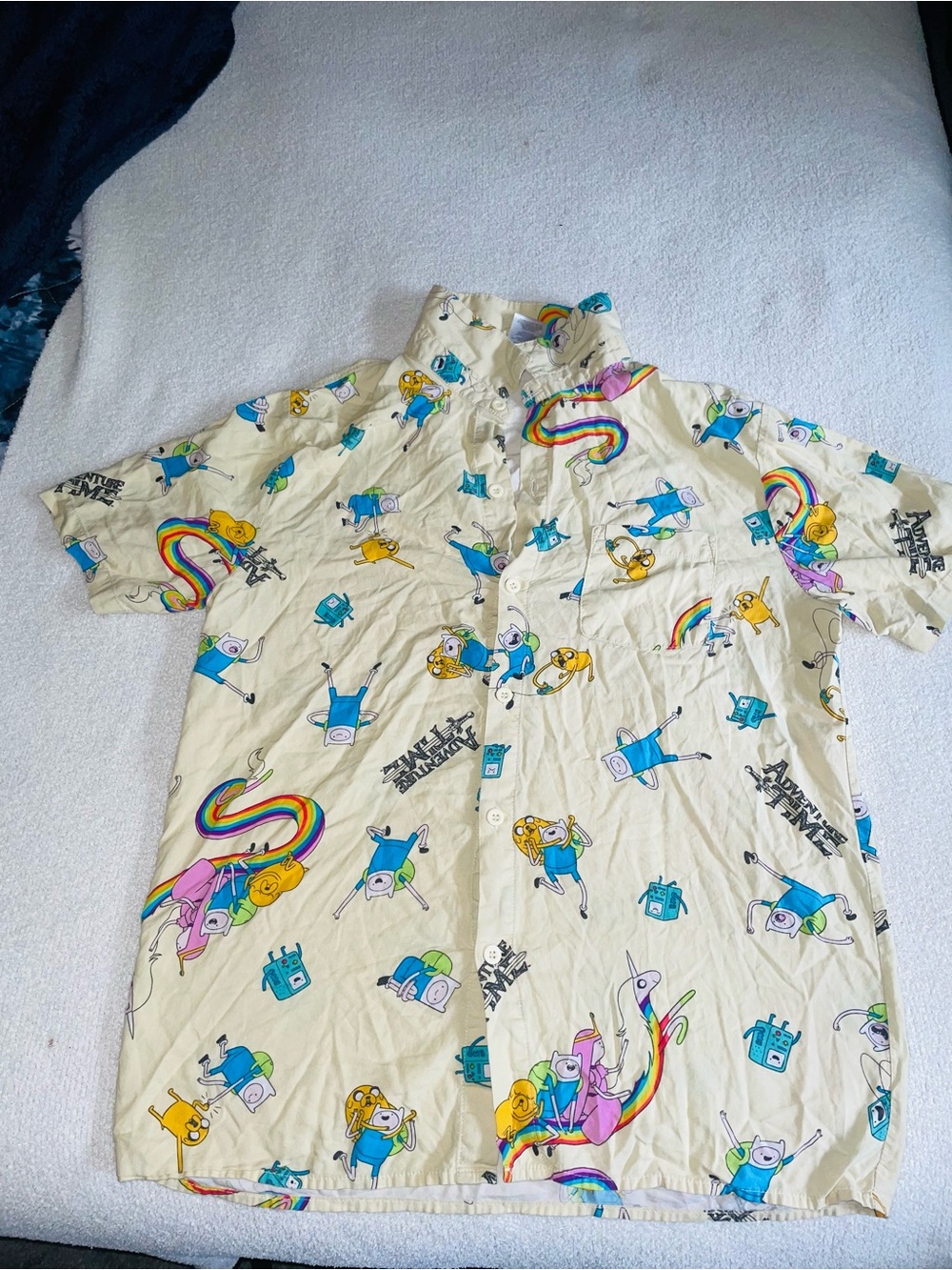 Cartoon Network Cream Adventure Time Print Short-Sleeve Button-Up Shirt